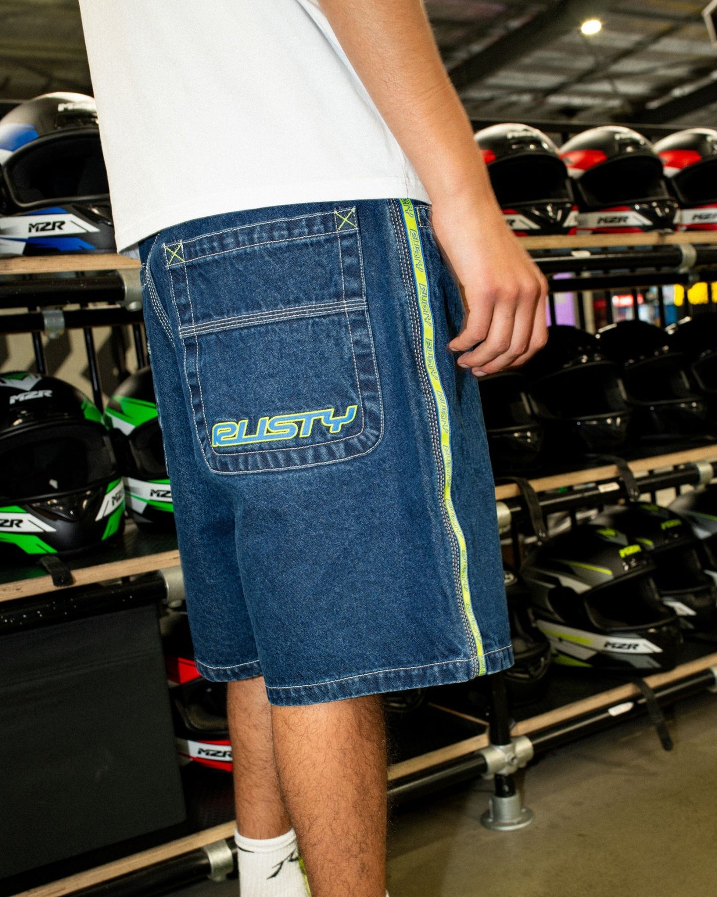 Rusty Flip Daddy 2.0 Jean Short - Deep Sea Blue/Lime - Star Surf + Skate