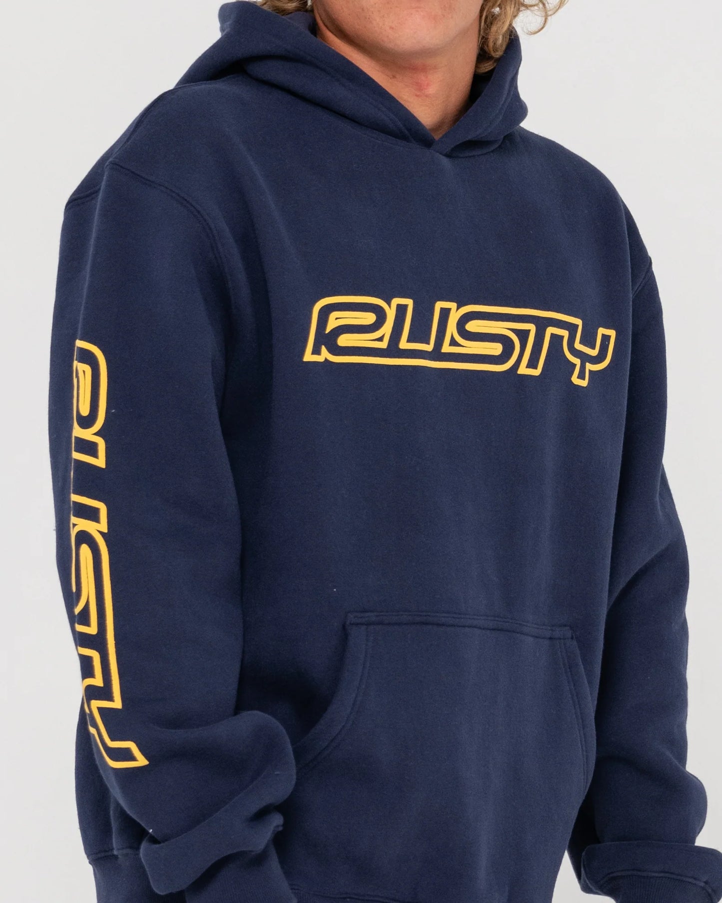 Rusty Shoulda Shrug Relaxed Super Fleece Hood - Navy/Mimosa Yellow - Star Surf + Skate
