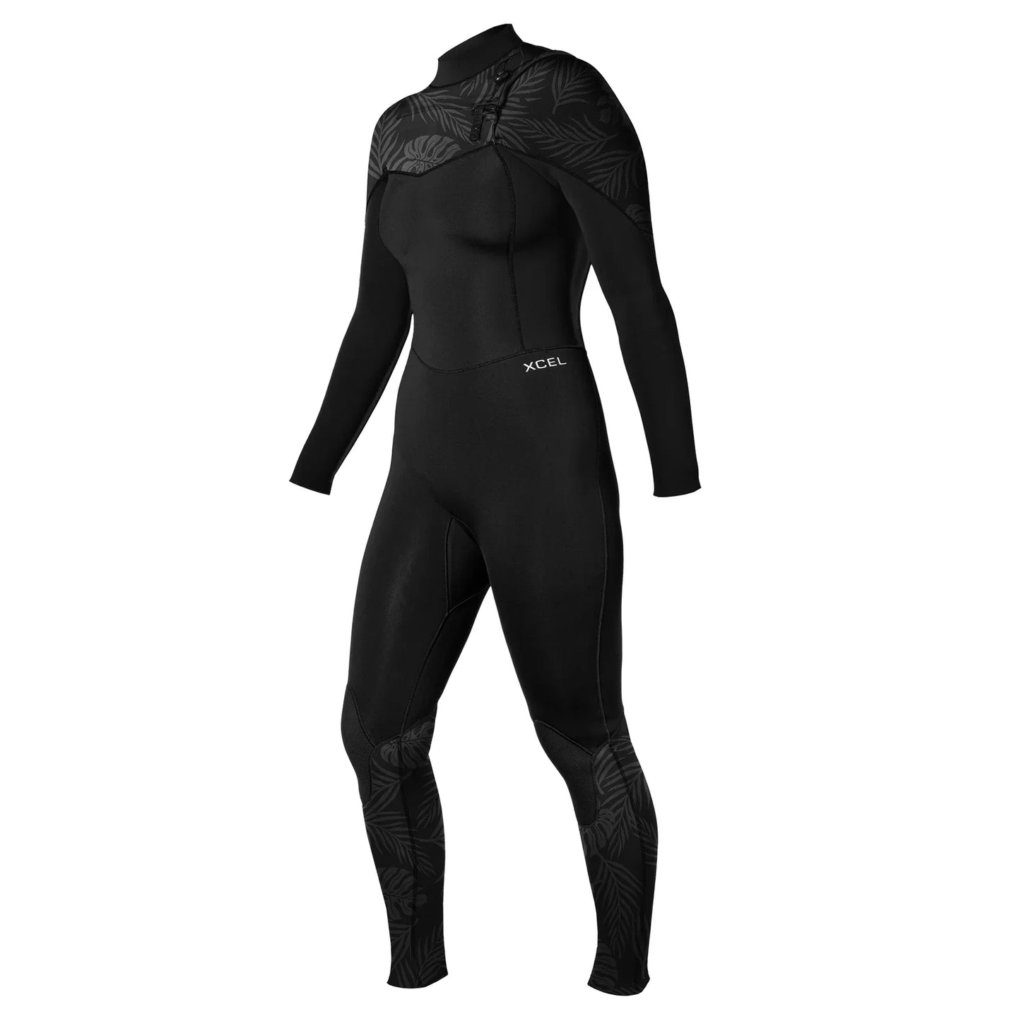 Xcel Womens Comp 3/2mm LS Steamer - Black/Black Palm-Monstera Print