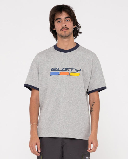 Rusty Lights Out Ringer SS Tee - Grey Marle - Star Surf + Skate