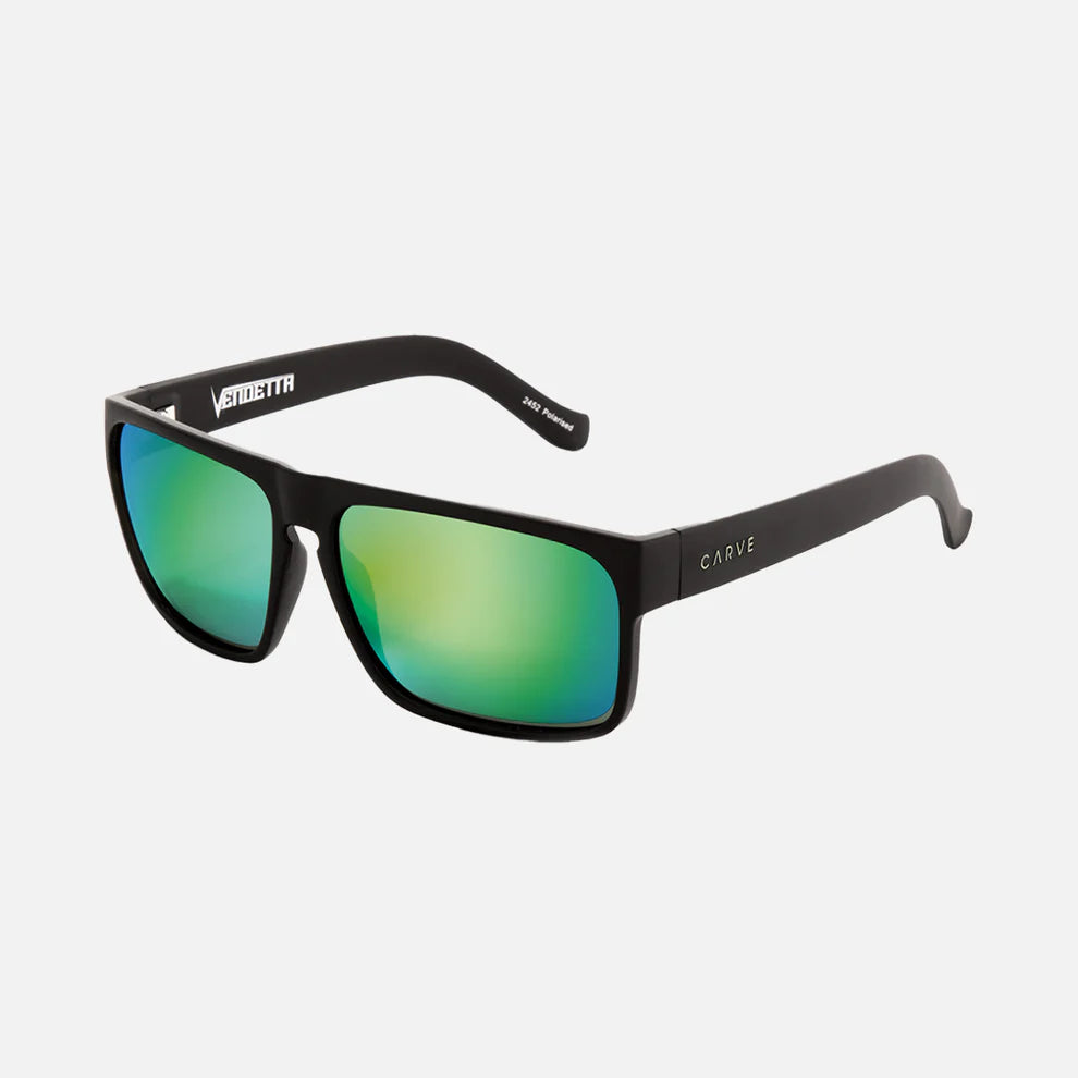 Carve Vendetta Matt Black Green Iridium Polarised - Star Surf + Skate