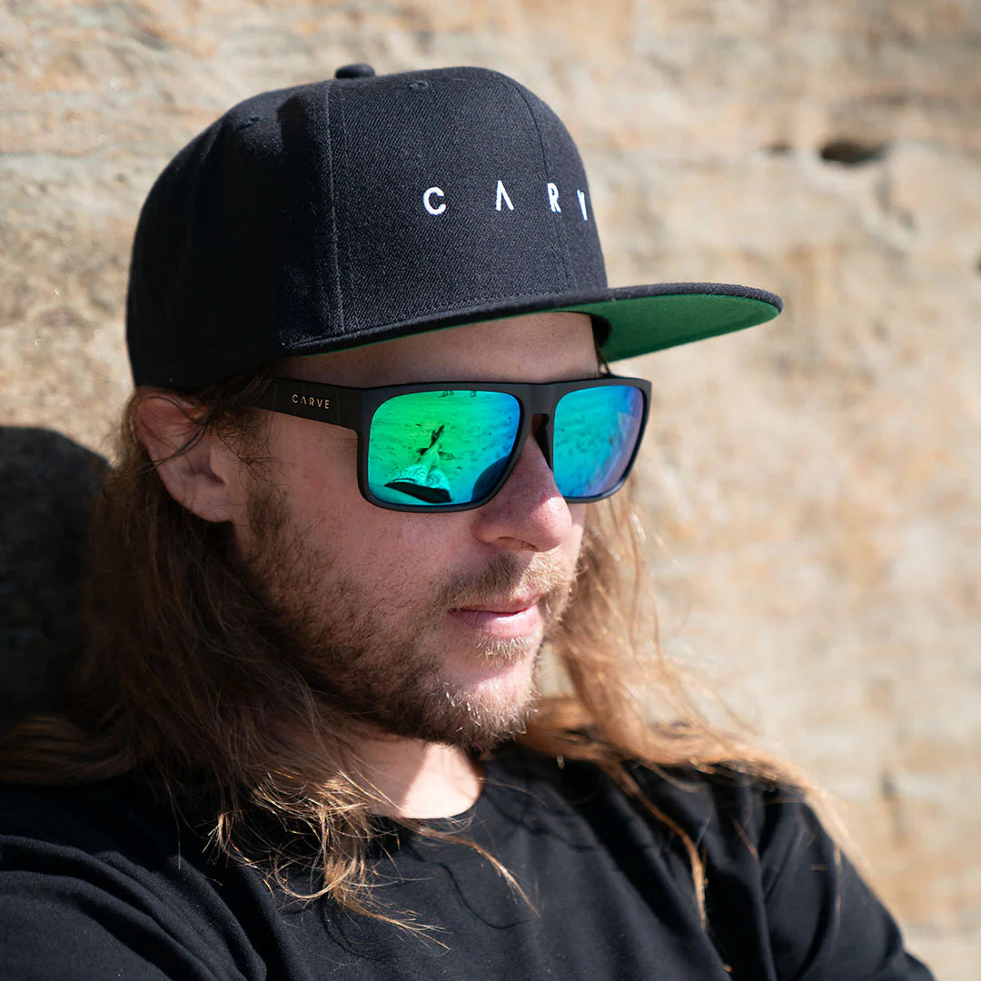 Carve Vendetta Matt Black Green Iridium Polarised - Star Surf + Skate
