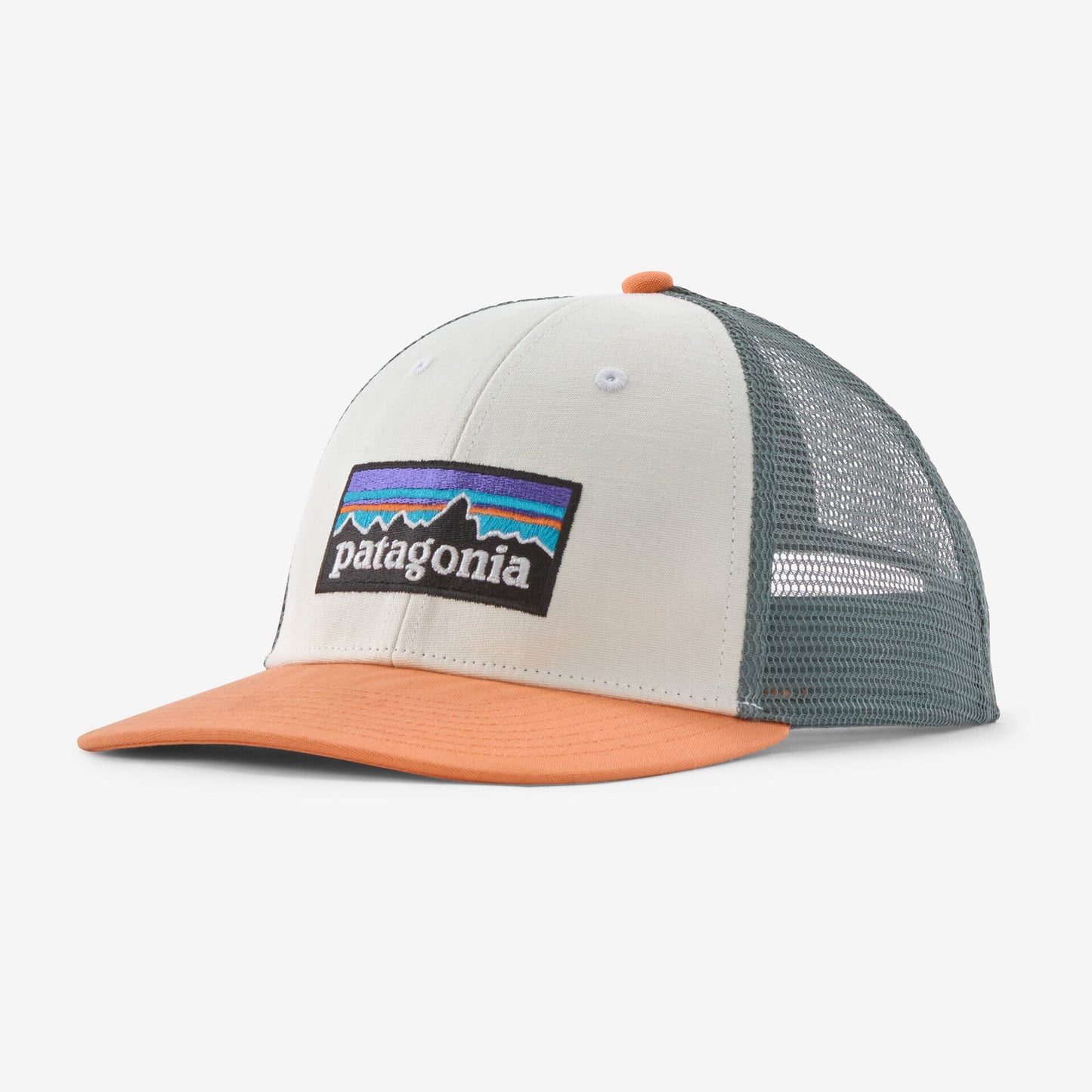 Patagonia P-6 Logo Lopro Trucker Hat - White w/Peach Sherbet