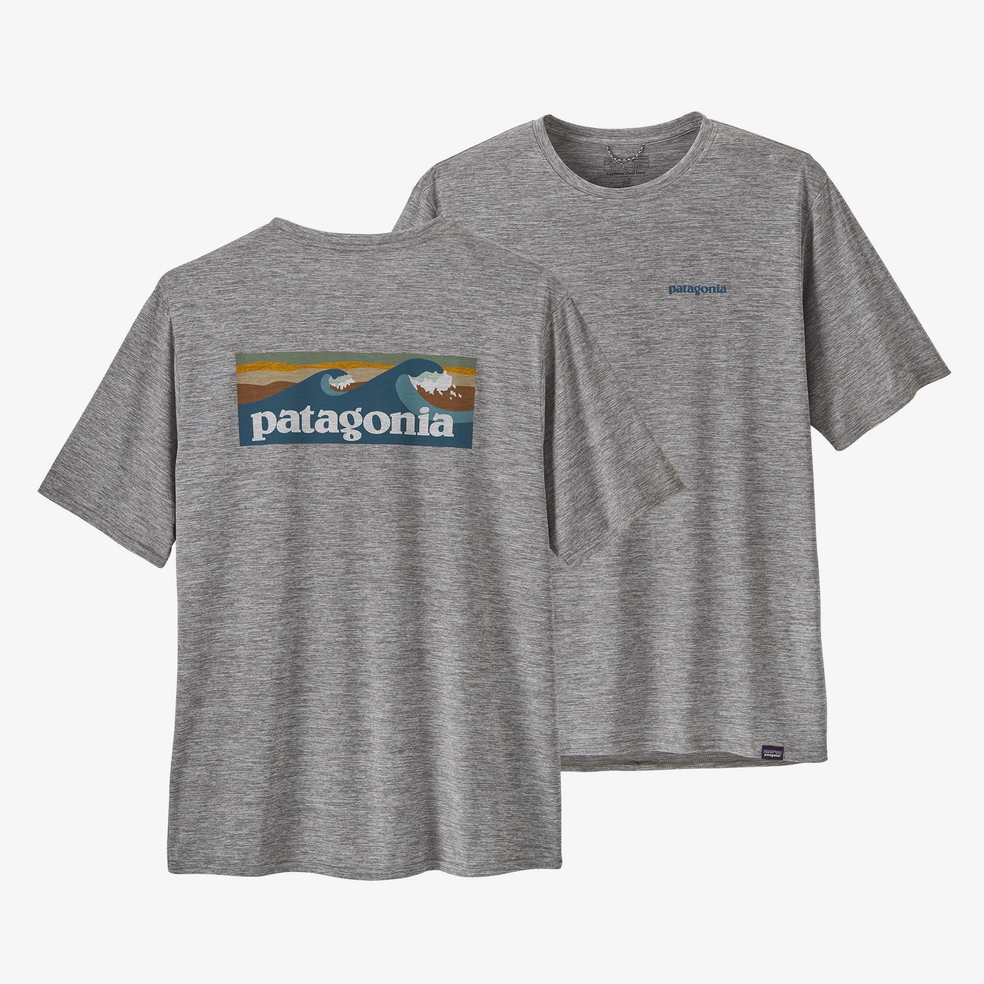 Patagonia Mens Capilene Cool Daily Graphic SS Tee - Waters - Boardshort Logo Abalone Blue:Feather Grey - Star Surf + Skate