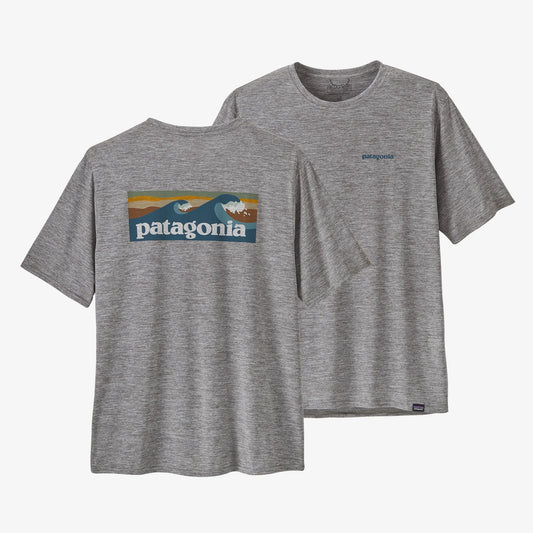 Patagonia Mens Capilene Cool Daily Graphic SS Tee - Waters - Boardshort Logo Abalone Blue:Feather Grey - Star Surf + Skate