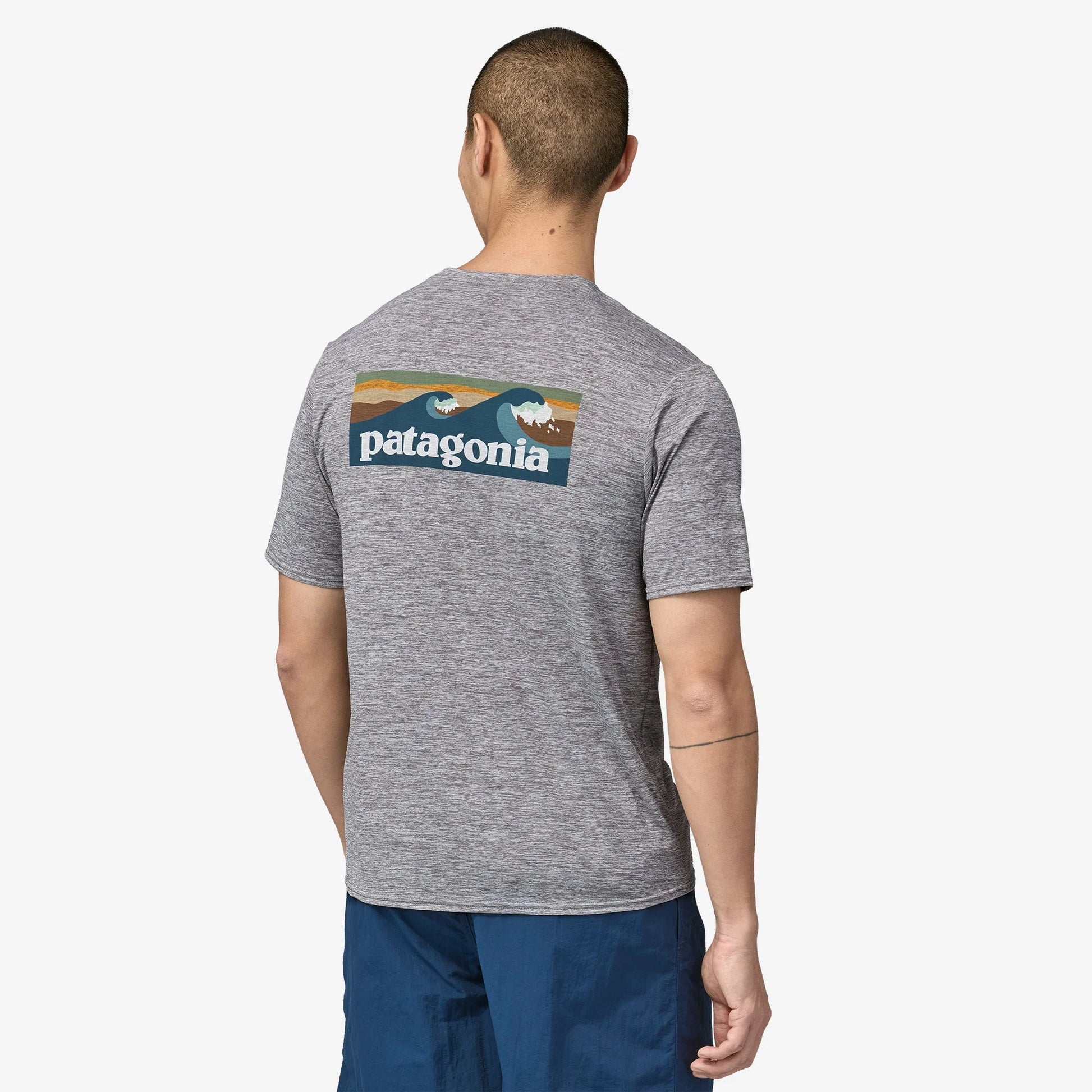 Patagonia Mens Capilene Cool Daily Graphic SS Tee - Waters - Boardshort Logo Abalone Blue:Feather Grey - Star Surf + Skate