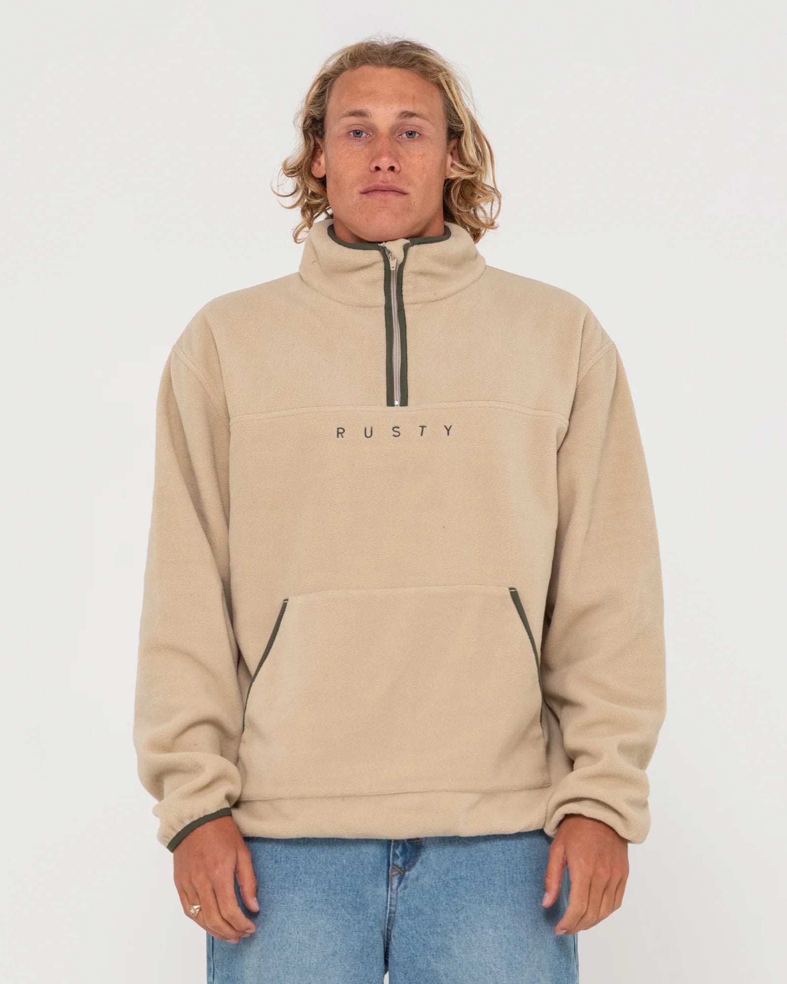 Rusty Polarized Relaxed 1/4 Zip Polar Fleece - Light Khaki/Savanna - Star Surf + Skate