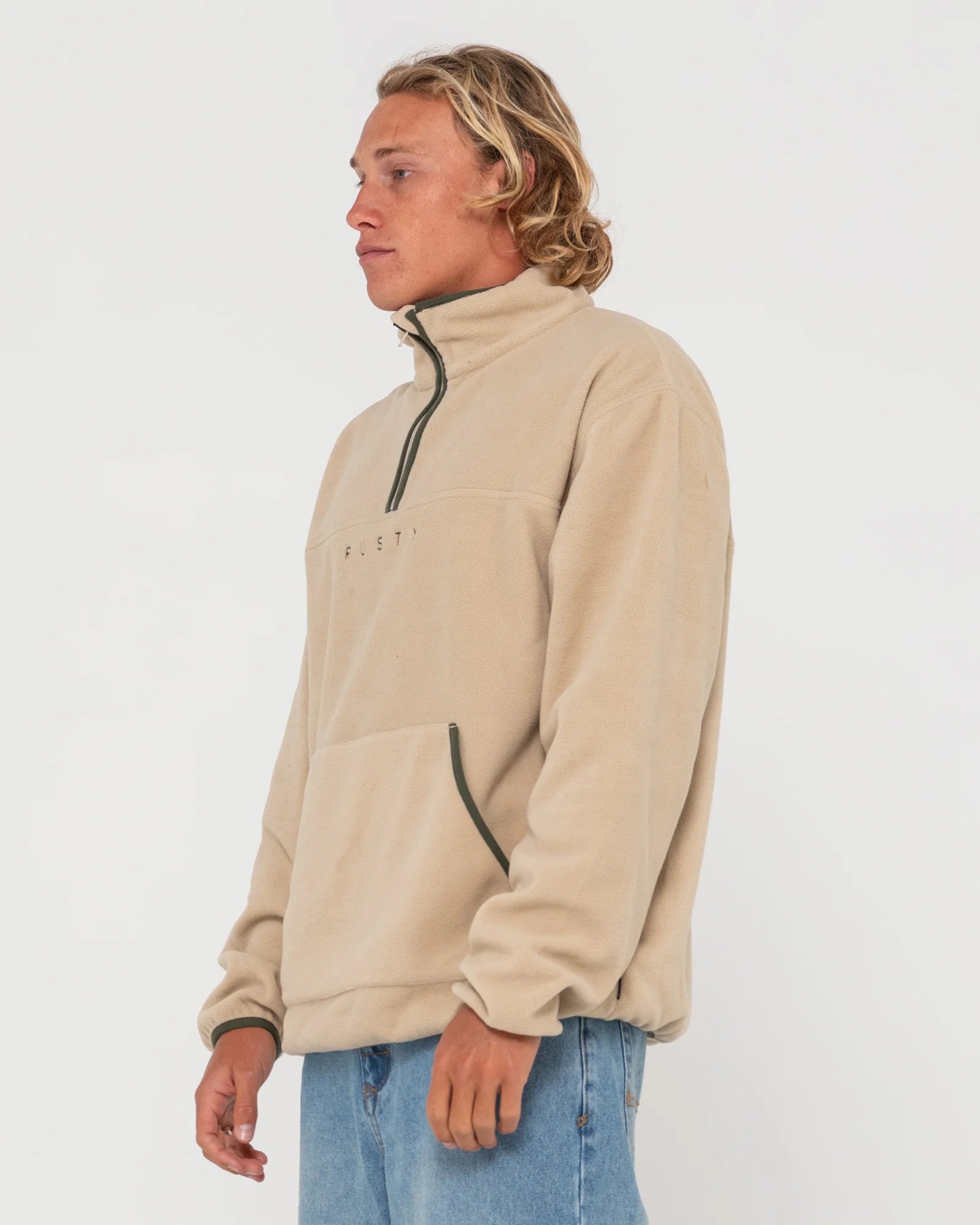 Rusty Polarized Relaxed 1/4 Zip Polar Fleece - Light Khaki/Savanna - Star Surf + Skate