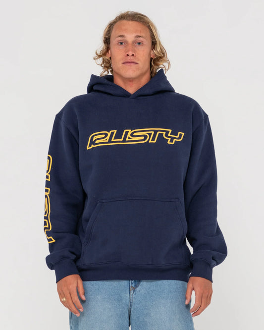Rusty Shoulda Shrug Relaxed Super Fleece Hood - Navy/Mimosa Yellow - Star Surf + Skate