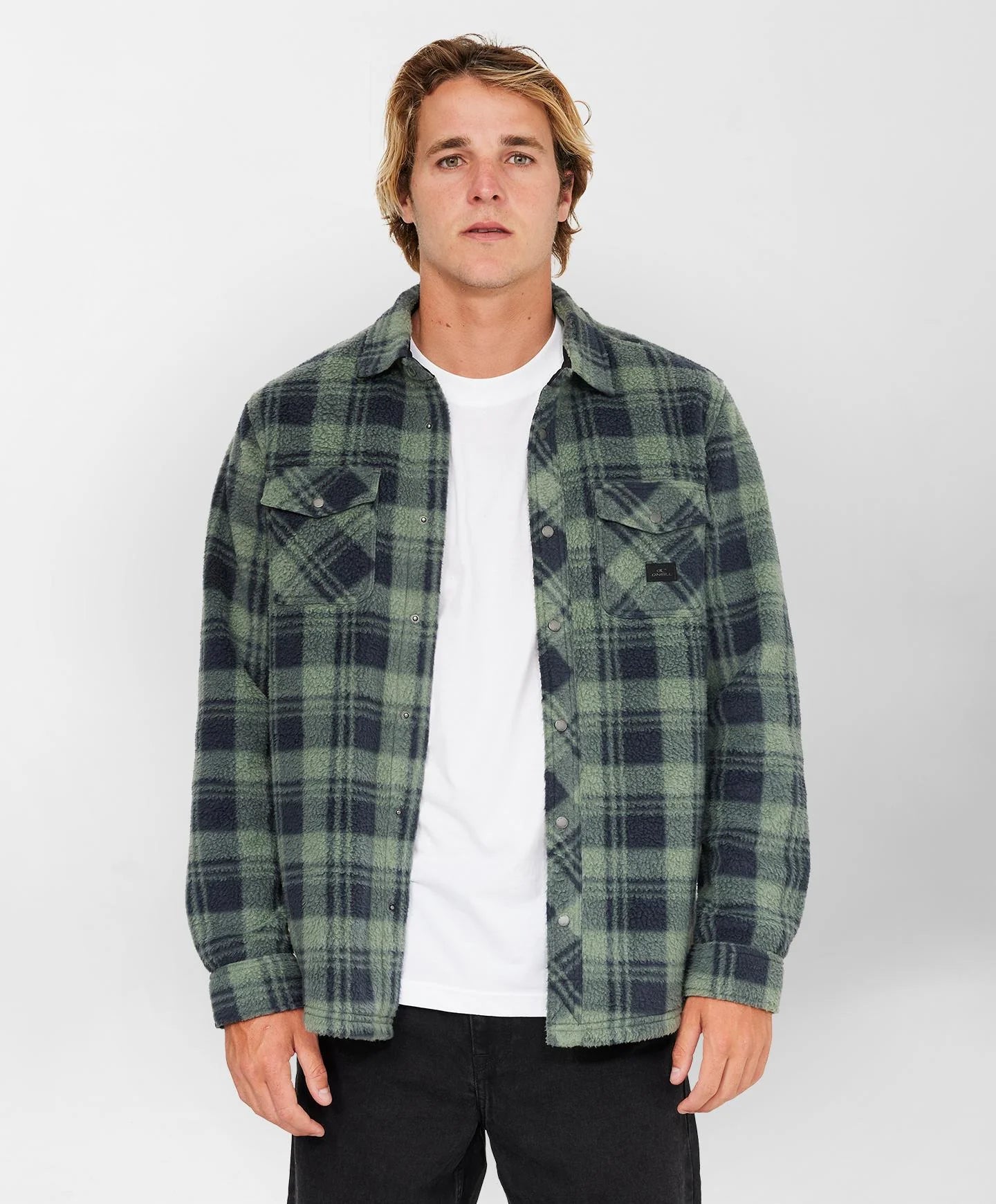 O'Neill Glacier Plaid High Pile Superfleece - Dark Olive