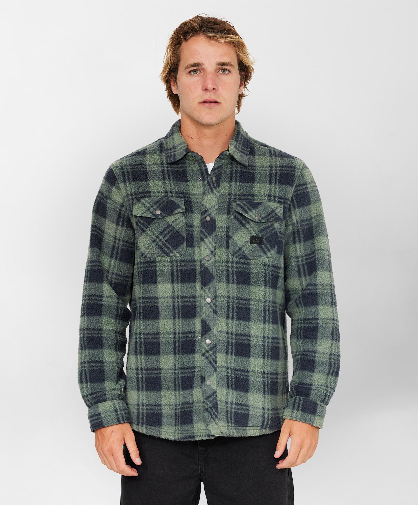 O'Neill Glacier Plaid High Pile Superfleece - Dark Olive