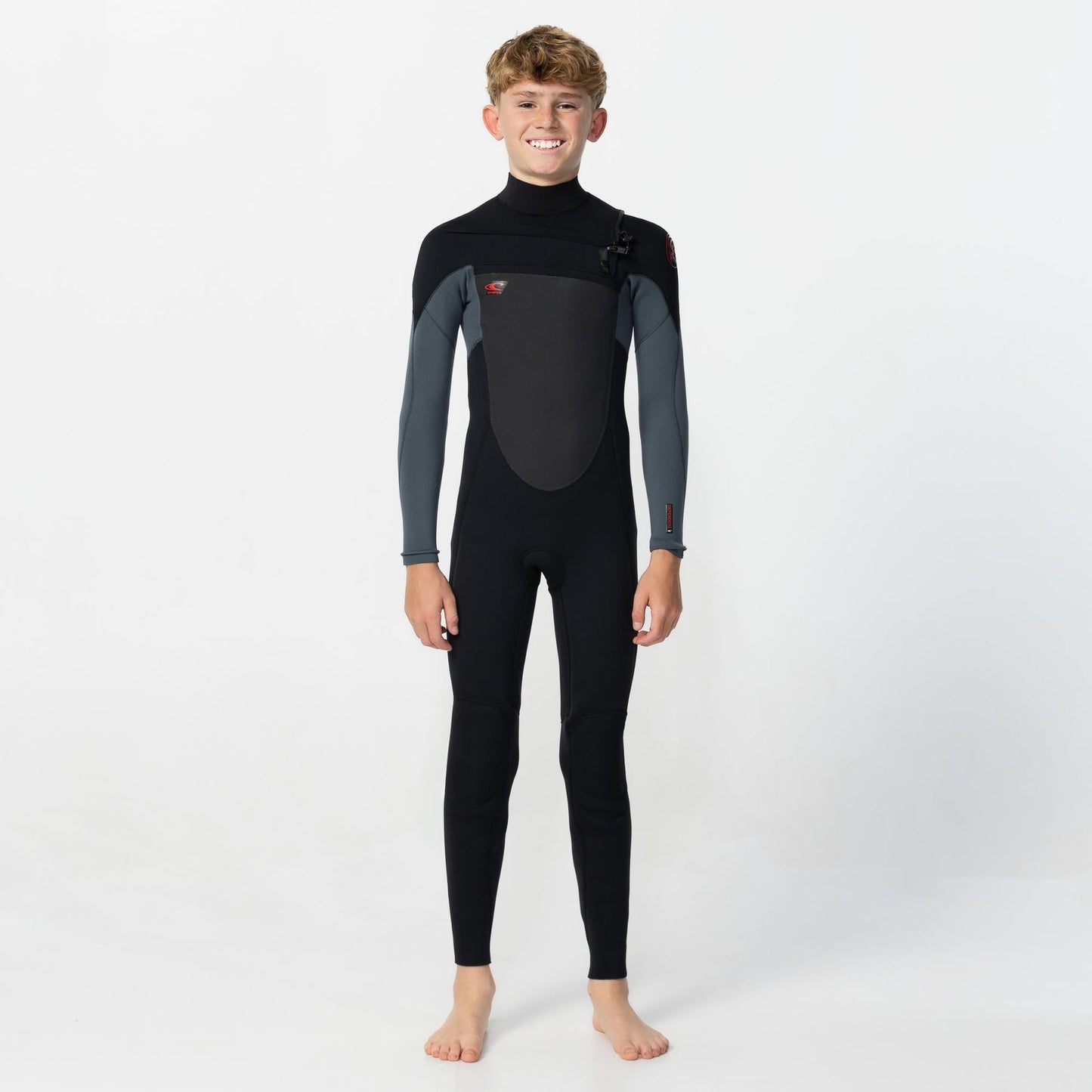 O'Neill Youth Defender Chest Zip Steamer 3/2mm - Black/Grpahite