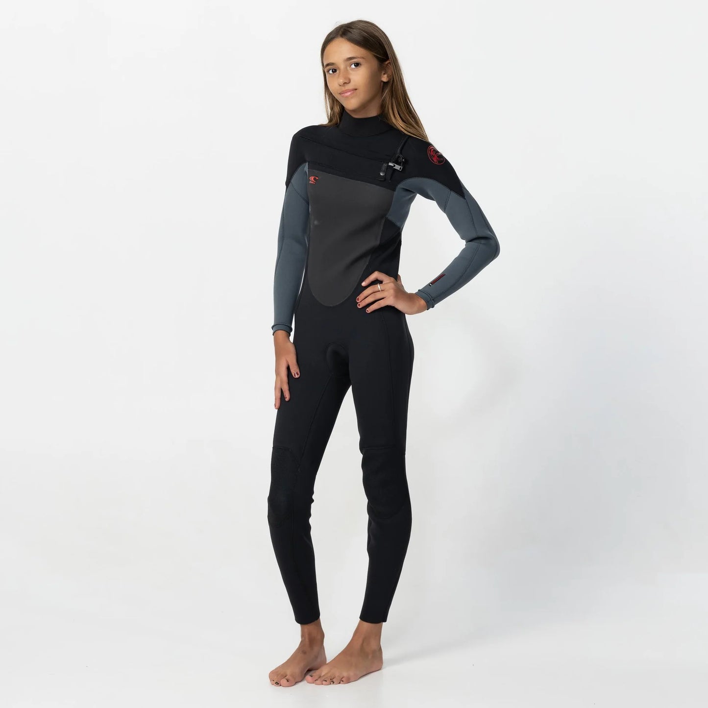 O'Neill Youth Defender Chest Zip Steamer 4/3mm - Black/Graphite