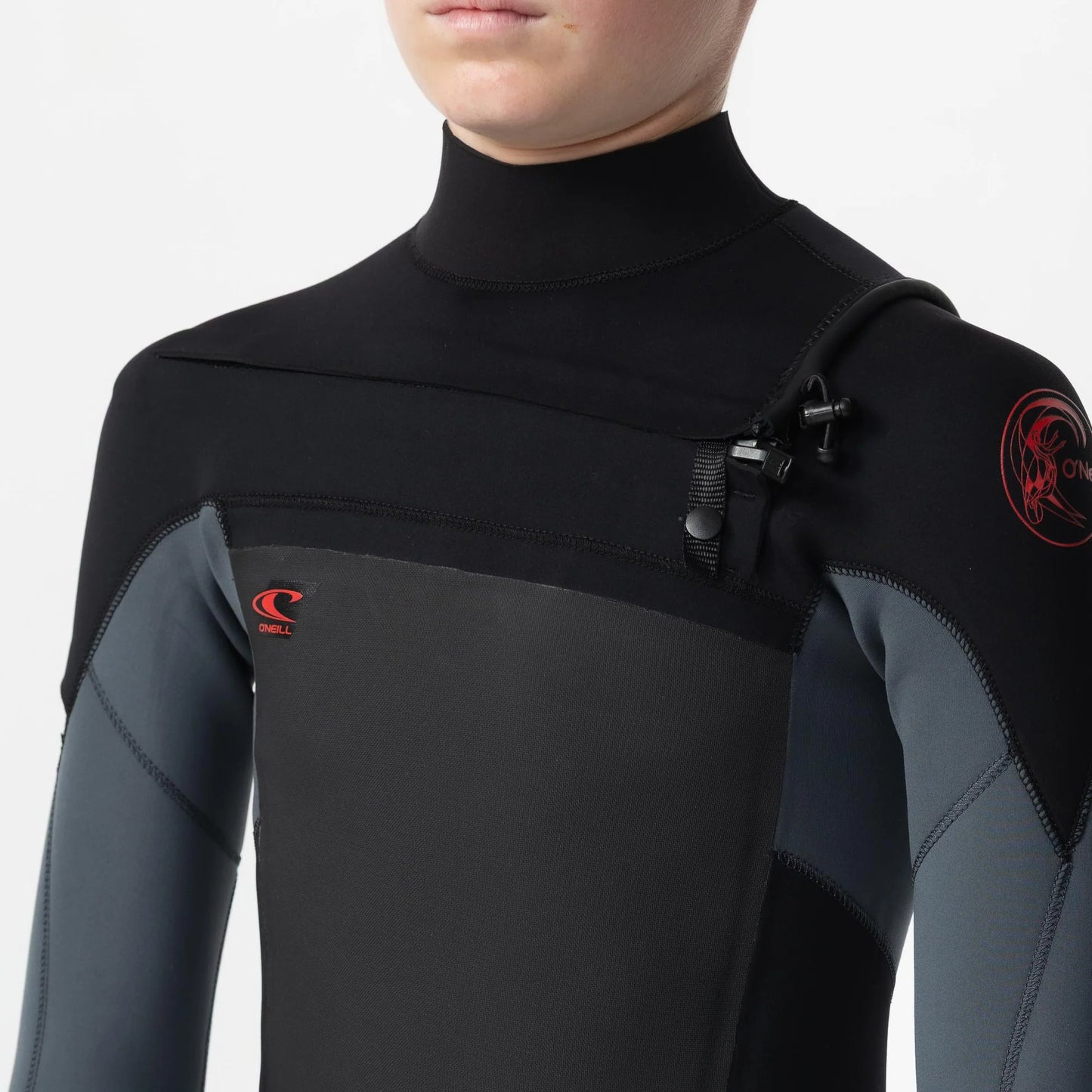 O'Neill Youth Defender Chest Zip Steamer 4/3mm - Black/Graphite