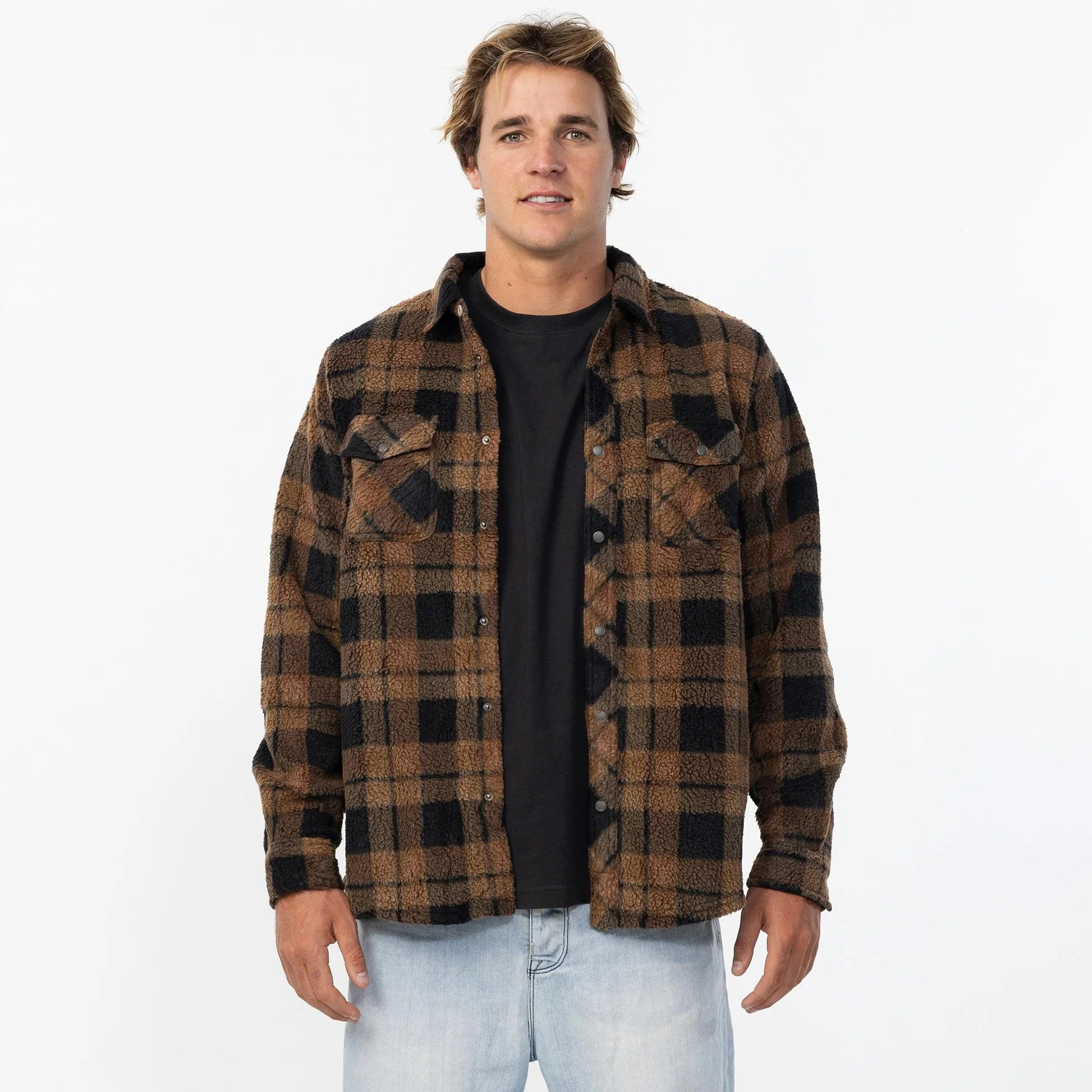 O'Neill Glacier Plaid High Pile Superfleece - Dark Khaki - Star Surf + Skate