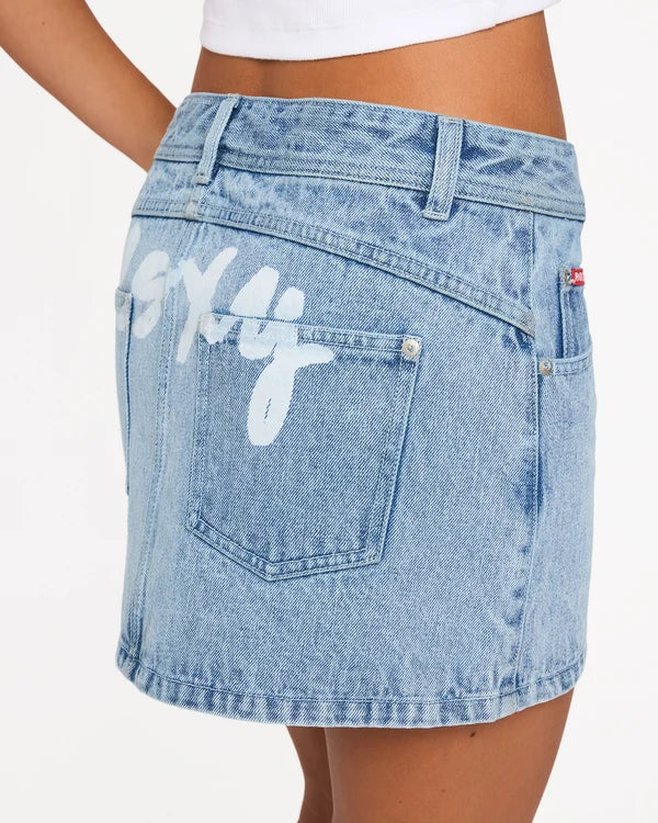 Roxy Backslider Bleach Denim Skirt - Blue Fade
